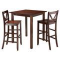 Winsome 38.9 x 33.86 x 33.86 in. Parkland High Table with 2 Bar V-Back Stools, Walnut - 3 Piece, 3PK 94348